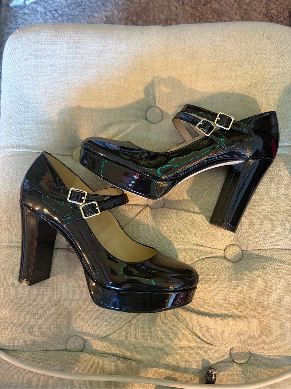 Jessica Simpson Black Patent Double-Buckle Mary Jane Platform Heels
